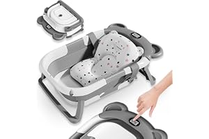 Hopfällbart Babybadkar Med Badkudde Och Inbyggd Termometer - Babybadkar Med Gratis Badställ - Perfekt Present Till Flickor Eller Pojkar - Redan Från Födseln