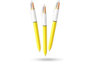DLM DIRECT BIC - Paquete de 3 bolígrafos de sol de 4 colores, retráctiles, diseño de barril de color amarillo, bolígrafo multicolor con cuatro tintas vibrantes surtidas, bolígrafos multicolores, todo en uno para