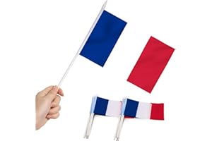Anley Francuska ręczna mini flaga 5x8 cali z 12-calowym białym stałym masztem - Flaga Francji, żywy kolor i odporna na blaknięcie - 5 x 8-calowa ręczna mini flaga z grotem