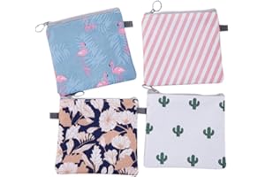 ‎HEALIFTY 4 Stücke Damenbinde Tasche Sammeln Taschen für Frauen Mädchen (Kaktus, Flamingo, , Streifen, 1 Stück)
