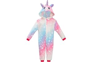 KAKU NANU Unicorn Onesies for Girls 2-10 Years,6 Colors Sleepsuit Onesies with Zipper and Pockets Unicorn Gifts For Girls