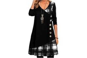 FRESQA Vestidos para Mujer Europeo y Americano otoño e Invierno Elegante Vestido de Fiesta Suelto Todos los días Vestido de Manga Larga con Botones