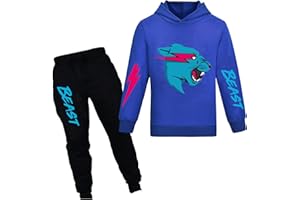 TONGQUD Mr Beast Ensemble de 2 sweats à capuche et pantalon pour garçon Motif chat Lightning