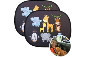 URAQT Tapa Sol Coche, 2pcs Parasol Ventanas Traseras Autoadhesivos 44.8x36CM, Parasol Infantil Lateral para Bloquear UV y Calor, Proteger Sol de Bebés y Mascotas (Jirafa)