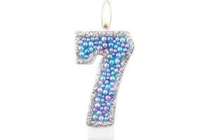 MCISKIN Macaron 7th Birthday Candles,Purple Blue Number 7 Candle for Cake, Color Pearl Candles, Macaron Themed Birthday Decorations, Sparkler Birthday Candle Cake Topper for Girls Boys Birthday Party Supplies