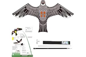 V-CHEETONG Birds Repeller Flying Kite,Simulated Hawk,Flash Reflective Scarer,Wind Power Professional Pigeon Scarer Device for Backyard Lawn and Farm Garden Scarecrow (Kite and Rod-One Set)