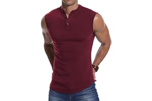 KUYIGO Camiseta Deportiva sin Mangas Henley para Hombre, Camiseta Deportiva Ajustada para Correr