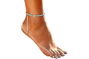 SINLOV Boho Layered Star Anklets Women Turquoise Weave Ankle Bracelet Charm Boho Hand Made Dainty Foot Jewelry for Women