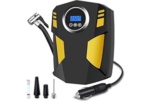 RAOFUO Tyre Inflator Portable Air Compressor, 150PSI Car Tyre Pump DC 12V Tire Inflator Pump, Air Inflator w/Emergency LED Light, for Cars, Motorcycles, Bike, Ball