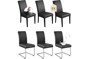 Dmyifan Stuhlhussen 6er Set Schwarz PU Leder – Elastische & wasserdichte Stuhlbezüge, Waschbar & Abnehmbar – Universell für Esszimmer, Küche, Restaurant, Hotel & Hochzeit