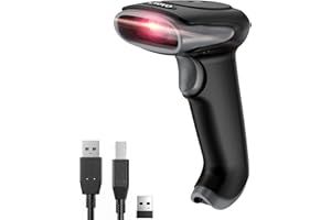 Eyoyo 1D 2D Lecteur de Codes-Barres sans Fil, Connexion Filaire sans Fil 2.4G et USB, Lecteur de Codes-Barres Portable Ergonomique pour Téléphones Portables, Ordinateurs Portables, Tablettes…