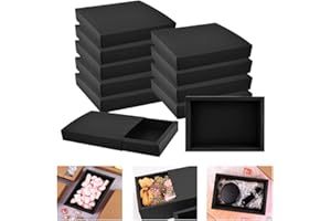 THATSRAD Cajas de Cartón para Regalos (12 Piezas) 18 * 13 * 3cm Cajón de Papel Kraft Cajitas para Regalos Plegables Cajas de Cartón Kraft Negro para Embalaje, Chuches, Alimentos, Collares, Accesorios