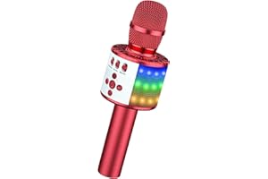 Microfono Karaoke Bluetooth Senza Fili, BONAOK Microfoni Wireless con Altoparlante, Microfono Karaoke Player con Luci per partito compleanno regalo Compatibile Android iOS PC(rosso)
