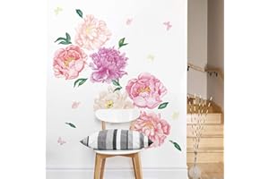 Runtoo Adesivi Murali Fiori Grandi Adesivi da Parete Peonia Rosa Floreali Decorazioni Muro Bambini Camera da Letto Soggiorno