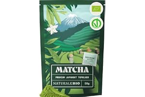 NaturaleBio Ekologiskt Japanskt Premium Matchapulver L-Teanin | 50 g. Premium matcha från första och andra skörden, med antioxidanter, för matcha latte, smoothies och iced matcha.