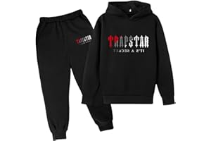 XUEQINGDE Tuta Trapstar Bambino,Felpa Trapstar Ragazzo 2 Pezzi Abbigliamento Set Jogger Tuta Felpa con Cappuccio e Pantaloni Tuta Stampata per Unisex 2-14 Anni