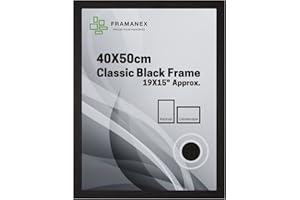 FRAMANEX Classic Picture Poster Frame, 40 X 50cm Black Frame, Wood Finish, Portrait, Landscape Display Rectangle 19 X 15 inches Frame (Black Picture Frame)