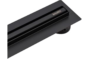 BALNEO Canal de Ducha 70cm, Desagüe de Suelo Negro de Acero Inoxidable, Panel Estrecho de 14mm, Juego Completo, Bajo 57mm, Proline Delgado