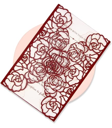 KUCHYNEE 20 Cartes D'Invitation Mariage Découpées Laser Nœud Papillon Rose - Avec Enveloppes
