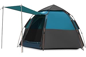 HEWOLF Tenda da Campeggio Familiari 3-4 Persone Grande Tenda Pop-up Automatica Tenda a Cupola Impermeabile e Anti UV Tenda Esagonale a Doppio Strato 4 Stagioni per Campeggio Pesca Esterna