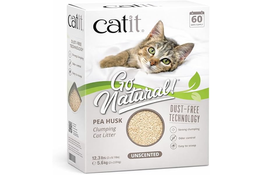Catit Go Natural Katzenstreu parfümfrei, klumpend, 99,9% staubfrei, 5,6kg | Klumpende Katzenstreu aus Erbsenhülsen, geruchsneutral, staubarm und ergiebig für bis zu 60 Tage Nutzungsdauer.