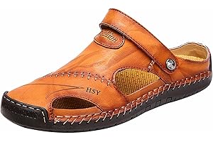 VPQILH Sandali Uomo Estivi Offerta Bassi, Cuoio Sandalo con Chiuse Davanti Pantofole doppio uso Ciabatte Estive Uomo Cava Traspiranti Pantofola Piatto Sandali Antiscivolo per Casa e Esterni