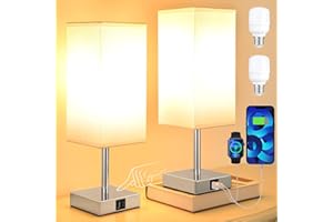 kakanuo Set di 2 Lampada da Comodino Touch Dimmerabile, Abat jour da Comodino con Porte di Ricarica USB C+A Lampadine, Paralume in Lino Bianco, Lampada da Tavolo per Camera da Letto Soggiorno Ufficio