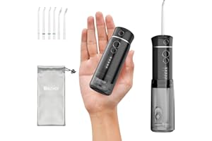 BEZVOI Reise Munddusche Kabellos Zahnreinigung: Oral Irrigator mit 5 Modi, 180ML Wassertank IPX7 Wasserdicht Elektrische Zahnreiniger, Wasser Zahnseide mit 6 Tipps für Reinigung Reisen nach Hause