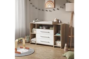 ‎VICCO Vicco Wickelkommode Oskar, Wickelaufsatz für die Kommode, Weiß/Sonoma, 143 x 100 cm XL mit Schubladen