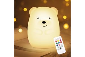 Nice Dream Veilleuse Ours pour Enfants, 9 Couleurs Ours Veilleuse Bébé en Silicone avec Télécommande, Lampe Rechargeable par USB, Veilleuse Ours Cadeau pour Garçons Filles（6.1"x4.8"x4.8"