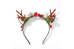 Unicra Christmas Headband Flower Antlers Headband Elk Deer Animal Horns Hair Piece Headwear Halloween Hair Accessories for Women and Girls