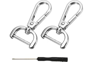 YELARXI Swivel Clasps Hook, 3/4 Inch ID Detachable Snap Hook W/Screw Bar D Ring Claw Clasp with Screwdriver Fit for Lanyard Bag Leather Craft Purse Hardware DIY Bag (2 Pack, Silver White)