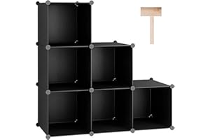 C&AHOME Würfelförmiges Aufbewahrungsregal, 6-Würfel-Regaleinheiten, Schrank, DIY-Modulregal aus Kunststoff, ideal für Schlafzimmer, Wohnzimmer, Büro, 36,6" L x 12,4" B x 36,6" H, Schwarz, SHS3506A