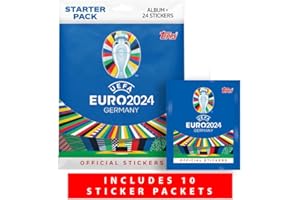 Topps Official Euro 2024 Sticker Collection - Starter Bundle - Contains a Starter Pack Plus 10 Packets. Starter Pack Contains an 88 Page Album Plus 24 Stickers.