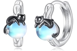 KINGWHYTE Halloween Earrings for Women 925 Sterling Silver Spider/Bat/Black Cat Hoop Earrings Small Animal Huggie Earrings Halloween Jewellery Gifts for Girls