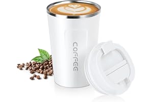 flintronic Tazza da Caffè Isolata, 380ML Tazza per Caffe da Viaggio, Bottiglia di Acciaio Inossidabile Thermos, Coffee Coppa Tazza Termica da Viaggio Ermetica per Mantenere Caldo/Freddo-380ML（Bianco）
