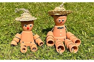 ReliaBrand Handcrafted Terracotta Pot Men Little & Large Set Of 2 Charming Decor Garden Set Weather Resistant Bill and Ben Style Garden Ornament for Indoor and Outdoor Use Garden Ornaments Outdoor
