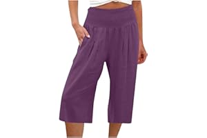 SUSENSTONE Pantalon Court Femme Été Pantacourt Fluide Jambe en Coton et Lin Pantalon de Jogging léger pour Femme Pantalon de Longueur 3/4 à séchage Rapide Pantalon