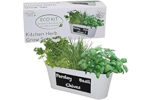 Pronto Seed Grow Your Own Herbs Kit Indoors - Basil, Parsley and Chive Seeds, Metal Chalk Board Kitchen Herb Planter & Soil - Christmas,Gardening Gifts for Women and Men