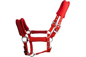 TopHomer Collar de cabeza de caballo rojo ajustable para la nariz, forro polar suave y esponja acolchada para caballo, tamaño mediano