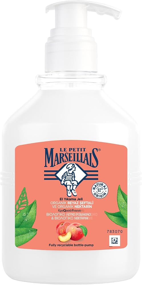 Le Petit Marseillais Sıvı Sabun, Beyaz Şeftali ve Nektarin, 500 ml | Organik Beyaz Şeftali ve Nektarin Özlü, Elleri Nazikçe Temizleyen, Nem Dengesini Korumaya Yardımcı Pompalı El Sabunu
