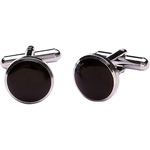 TRIPIN Cufflinks and TIE PIN Set for Men Silver and Black Colour for Office Corporate Party French Cuff Shirts Shirt Suit Blazer in A Gift Box
