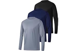 ROLIMAKA 3 Pack Mens Quick Dry Long Sleeve T Shirt Breathable Running Sport Gym Tops UV Sun Protection Hiking Fishing Casual T-Shirt