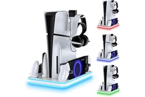 HEATFUN PS5 Slim Cooling Station with RGB LED Controller Charger, PS5 Accessories - White