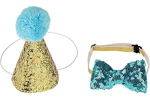 Wifehelper Hut und Fliege, Pailletten-Set, für Hunde und Katzen, zum Geburtstag, Party-Dekoration, Schleife, Kostüm, Kopfbedeckung blau
