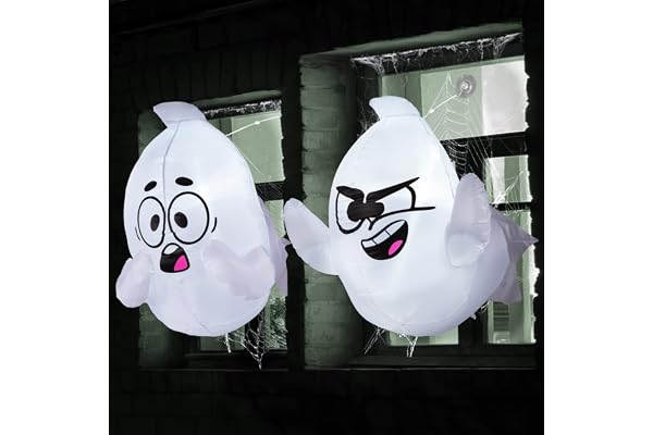 Joiedomi 2-pack Halloween uppblåsbara fönsterspöke med inbyggd LED, 2,6 m hög uppblåsbar, skrämmande flygande spöke bröt ut f