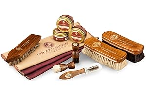 Langer & Messmer Kit per la cura delle scarpe con creme per la cura della pelle di alta qualità e spazzole di crine per una cura efficace delle vostre scarpe in pelle liscia - Il set di lustrascarpe
