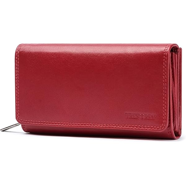 irisaa Leren portemonnee voor dames, lange portemonnee, RFID-bescherming, 21 kaartvakken, grote portemonnee, vintage design, used look, Zacht zwart magenta, Eén maat, Vintage
