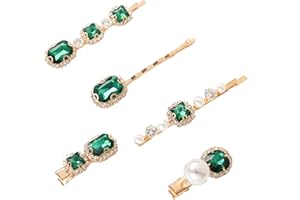LARFRAECY 5Pcs One Line Hair Clip Diamond Hair Clip Emerald Hair Clip Handmade Hair Barrettes Pearls Hair Clips Glitter Crystal Geometric Hairpin Hair Styling Jewellery for Girls Women Wedding Parties