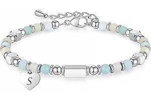 TOLOWOBK Initial Bracelet for Girls Women, Amazonite Chakra Beaded Bracelets for Teenage Girls Gifts A-Z Letter Heart Charm Crystal Bracelet Christmas Birthday Gifts for Women Teen Girl